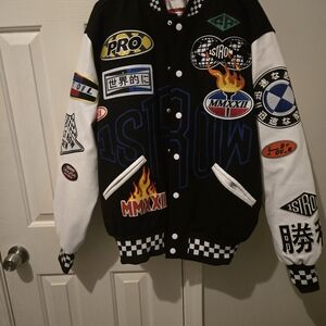 Men's Black and White Patchwork Varsity Jacket